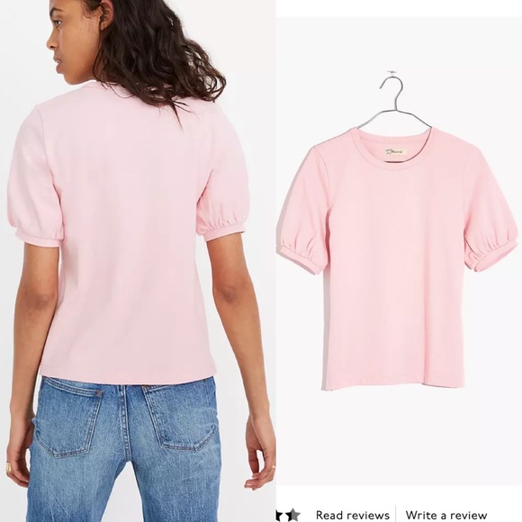 Madewell Sz Sm Pink Puff-Sleeve Tee - Picture 2 of 6